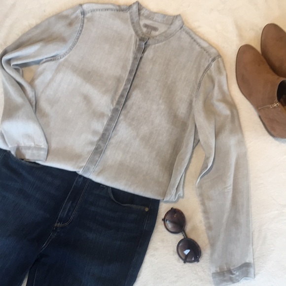 GAP Tops - Gap Light Gray Button-down Denim Look Shirt